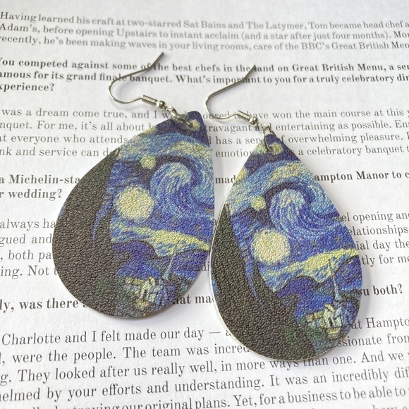 BNWT Starry Night Pleather Teardrop Earrings - Celestial and Stylish - Picture 8 of 15